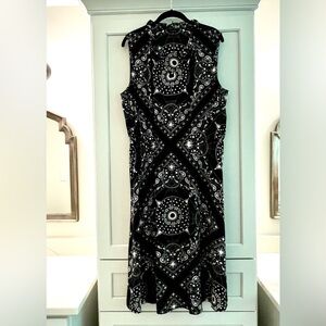 Talbots fit and flare black and white compass/handkerchief patterned dress, XL